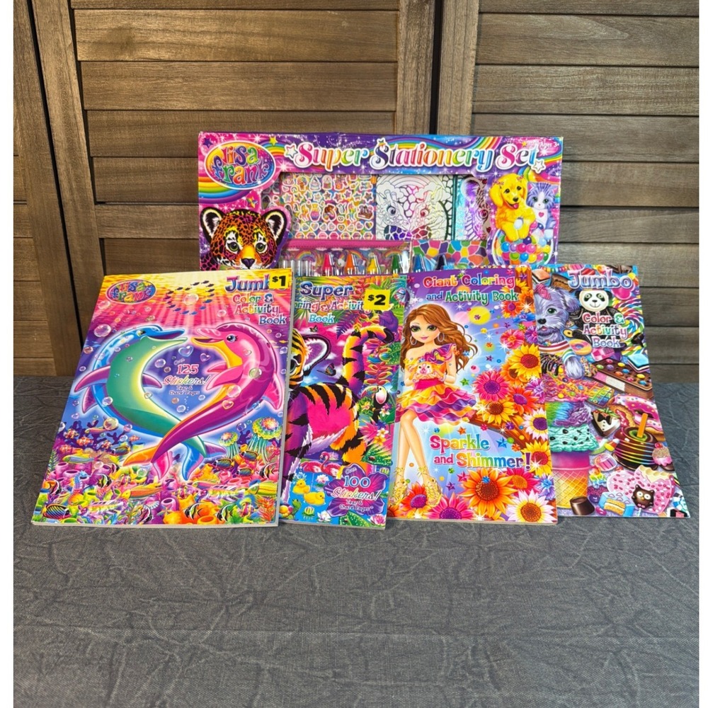 Lisa Frank Super Stationery Set & 4 Coloring Activity Books Multi Rainbow